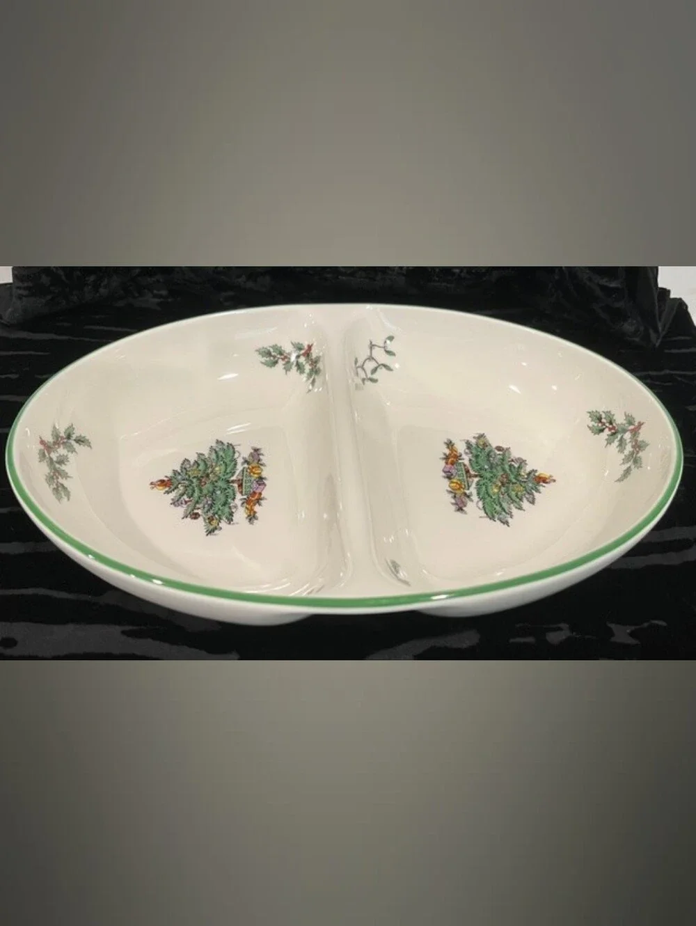 Spode Christmas Tree Oval Divided Serving Bowl EUC